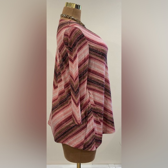 JM Collection Metallic Red Pink Browns Gold Zig Zag Lines. Gold Jewel . Sz M. - Picture 5 of 14